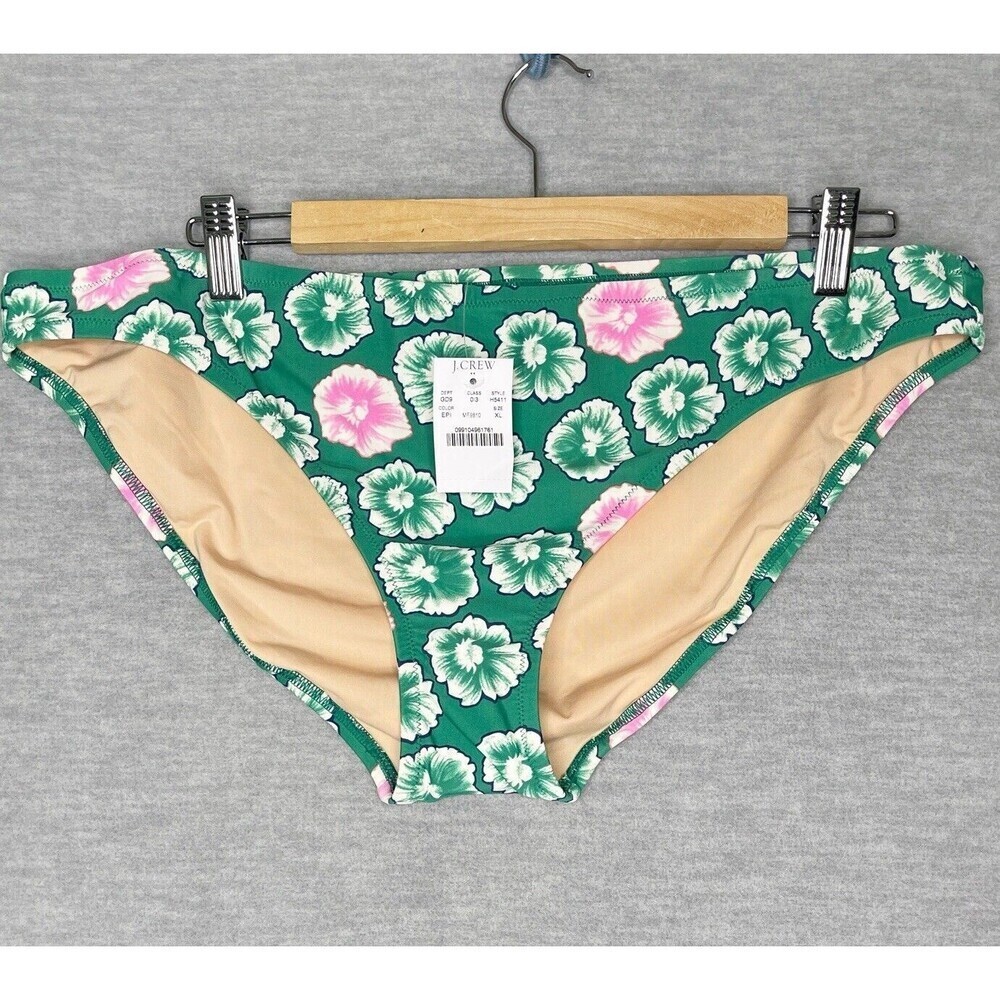 J. CREW Swim Bikini Bottom NWT H5411‎ Size XL Kelly Green Pink Floral Navy Blue